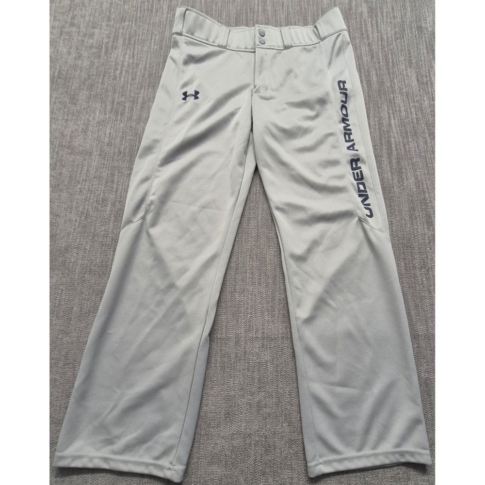 Under Armour boy's gray baseball pants YXL loose straight leg blue logo sports